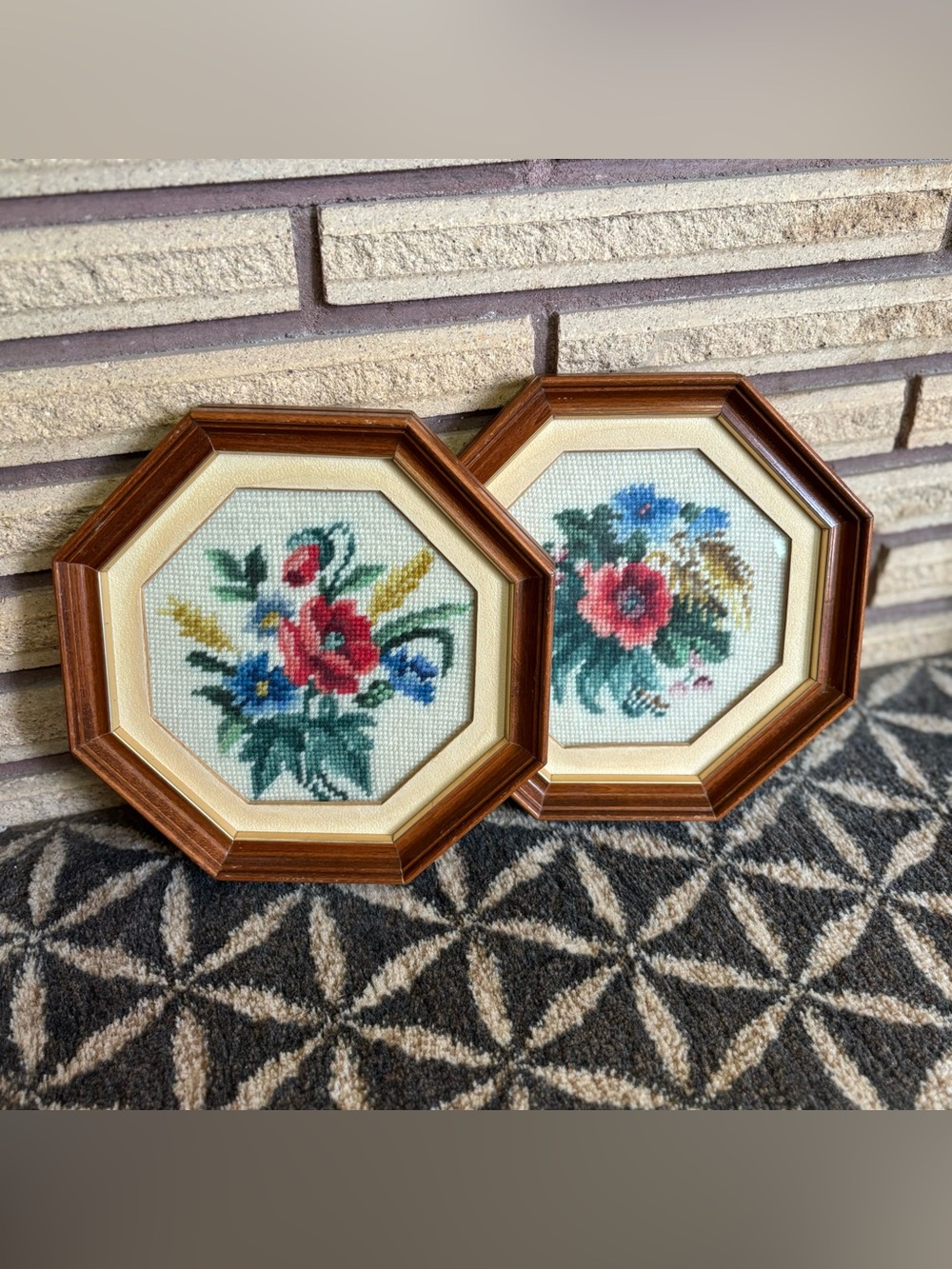 70's Floral Needlepoint Pictures - 2 - Victorian Art - Handmade Floral Pictures - Picture 2 of 16